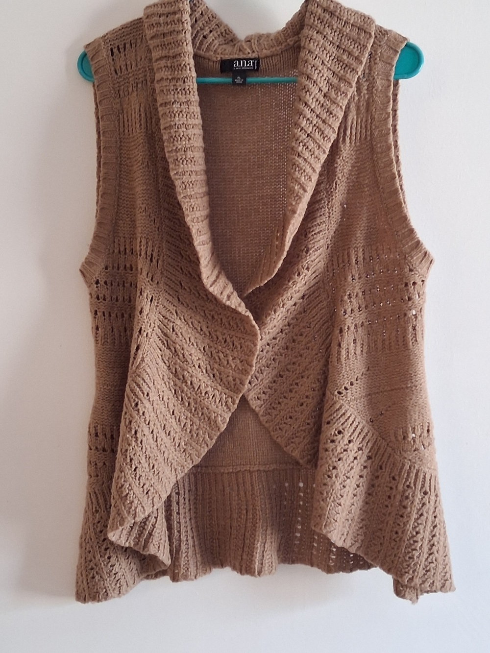 a.n.a Knit Shawl Collar Sleeveless Cardigan Vest in Camel